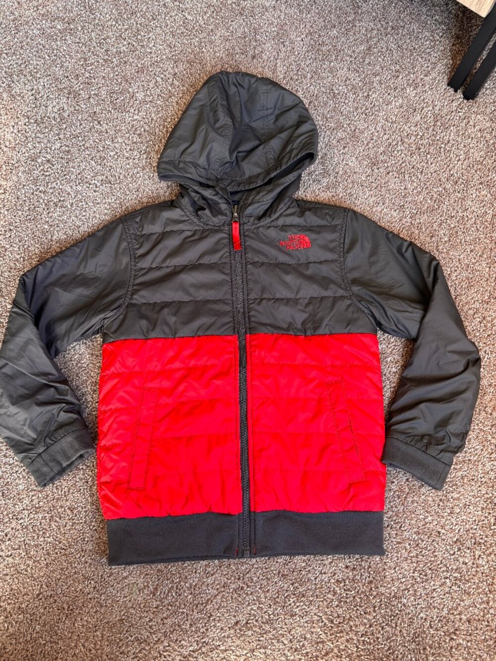 North Face Reversible Hoodie Jacket Small 7/8 Fall Coat Red Gray